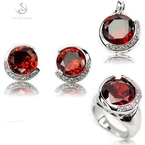 SHUNXUNZE Engagement Wedding jewelry sets for women charms dropshipping Pink Red Cubic Zirconia Rhodium Plated R861set R864set