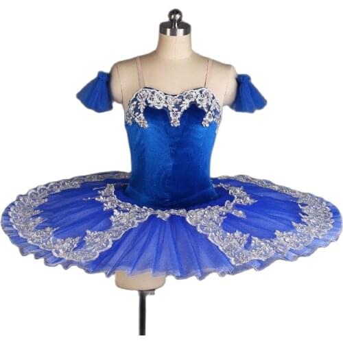 Deep Blue Velvet Bodice Ballet Pancake Tutu for Girls and Women Performance Ballerina Costume Professional Tutu Dress BLL406