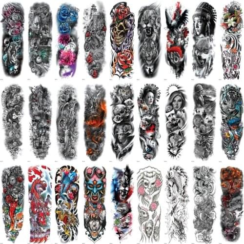 Large Full Arm Sleeve Tattoo Sketch Lion Tiger Waterproof Temporary Tattoo Sticker Animal Bird Totem tribe girls party 48*17cm