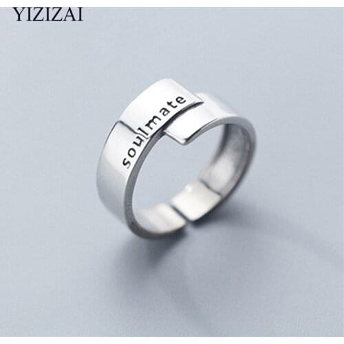 YIZIZAI Vintage Ring Soulmate Letter Silver Color Open Rings for Women Jewelry Gift fashion trendy ring