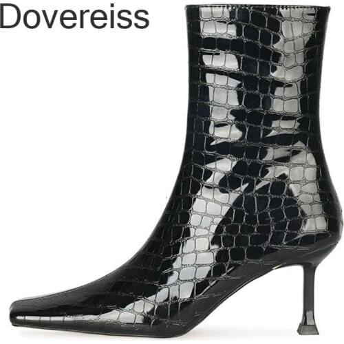Dovereiss Fashion Womens Shoes Shoes Woman Winter New Sexy Square To Short Boot Elegant Concise Mature Zipper Big Size 43 44 45