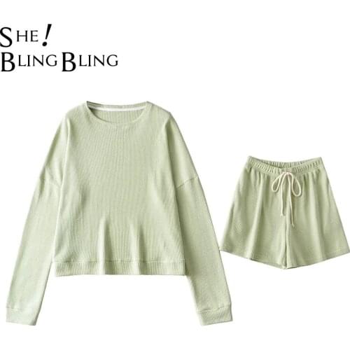SheBlingBling Za Woman elastic waist shorts suit Summer 2 Piece Set fashion solid all-match loose T-shirt straight Top Sweatwear