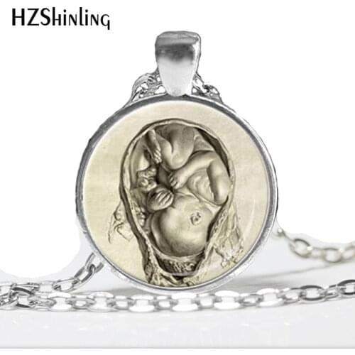 HZ--A300 Fetus Pendant Leonardo Drawing Doctor Gift ,Artist Gift Black White Gray,Pregnant Mom Necklace HZ1