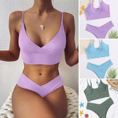 2021 Womens Swimming Suit Women Striped Push Up High Cut Hight Waist Halter Bikini Set TwoPiece Swimsuit swimwear women tankini