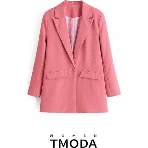 TMODA330 Women 2020 Fashion Office Wear Single Button Pink Blazer Coat Vintage Long Sleeve Pockets Female Outerwear Chic Tops