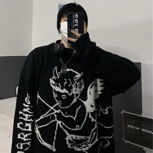 Women Sweaters Winter Streetwear Oversized Sweater Harajuku Knitted Pullover Angel Jacquard Hip Hop Outwear Jumpers