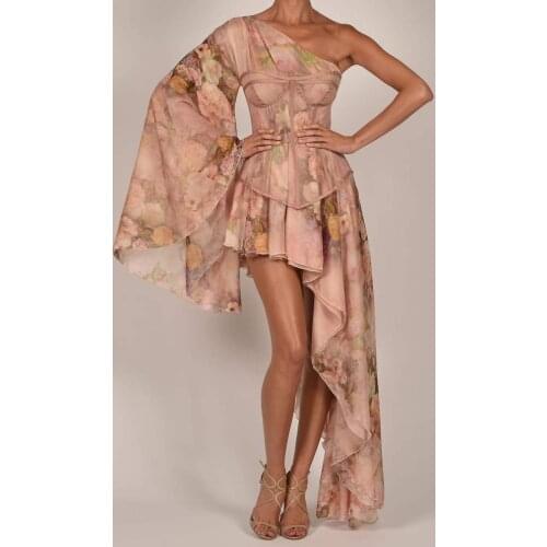 2021 New Summer Diagonal Shoulder Pink Dress Ladies Sexy Spaghetti Strap Club Dress Vestidos F359