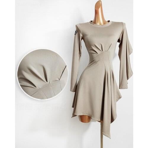 Sexy Latin dance practice dress women autumn and winter long-sleeved new irregular dance dresses Costumes