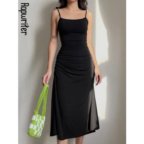 Rapwriter Y2K Tie Up Black Dress Vintage Summer Sleeveless Midi Dress 90S Backless Slim Dress Women Party Dress Korean Costume