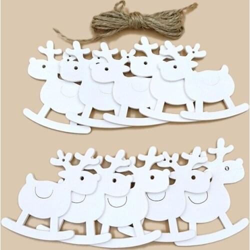 10pcs Unfinished White Deer Wooden Discs Natural Wood Slices Christmas Tree Hanging Ornaments for DIY Craft Xmas Decoration