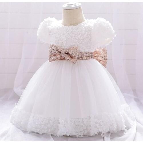2 Pcs Summer White Baptis Dress For 1 Year Birthday Baby Girl Clothes Lace Princess Dress Bowknot Party Dresses Vestidos