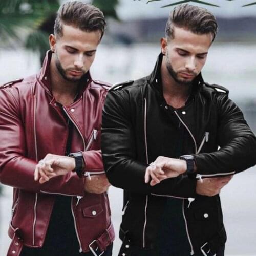 2020 Autumn & Winter New Korean Loose Plus Size Simple Wine Red Lapel Motorcycle Leather Slim Men Leather Jacket Free Shipping