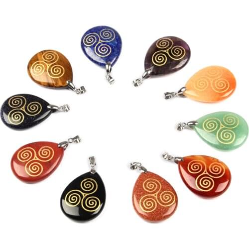 2020 trend crystal Water drop Pendants Religious ornament pattern Triple doctrine spiral accessories supplies for jewelry making