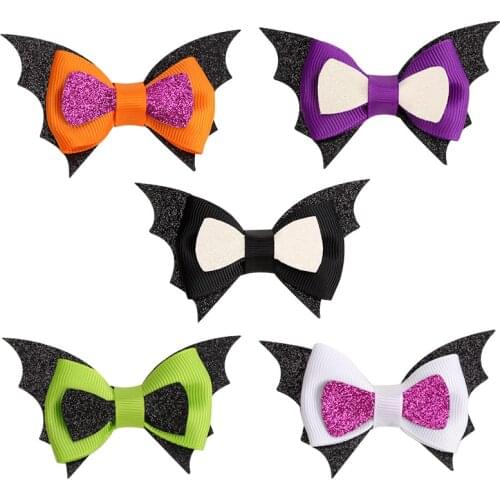 2021 Halloween Hair Bows Glitter Cartoon Ghost Spider Bat Hairpins Clips For Girls Kids Party Hairgrips Accessories Decoration