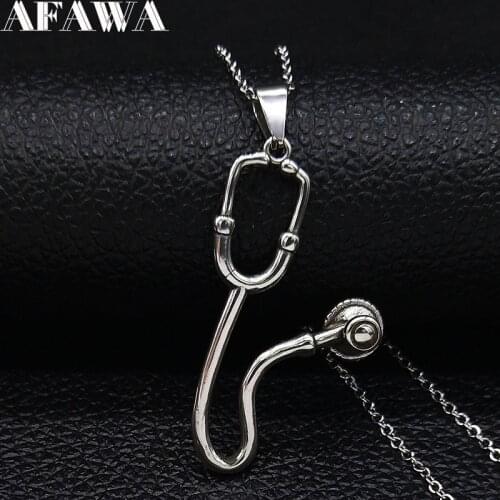 2021 Doctor Stethoscope Stainless Steel Necklace Silver Color Chain Necklaces for Doctor Nurse Gift Jewelry gargantilla N19959