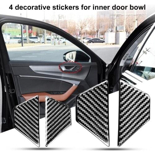 4Pcs Panel Decal Durable Easy Installation Carbon Fiber Adhesive Inner Door Handle Bowl Panel Trim Sticker for Audi A6L A7 2019
