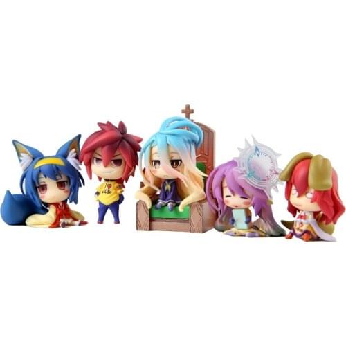 6pcs/lot Sutefani Dora Sora Action Figure 5cm NO GAME NO LIFE Hatsuse Izuna Jibril Shiro PVC Figure Anime Toys Gift