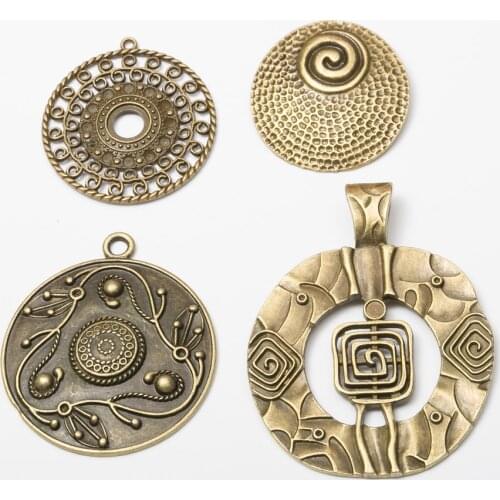 6pcs Hollow Round Vintage bronze zinc alloy metal pendant charms for diy jewelry making 4689-4693