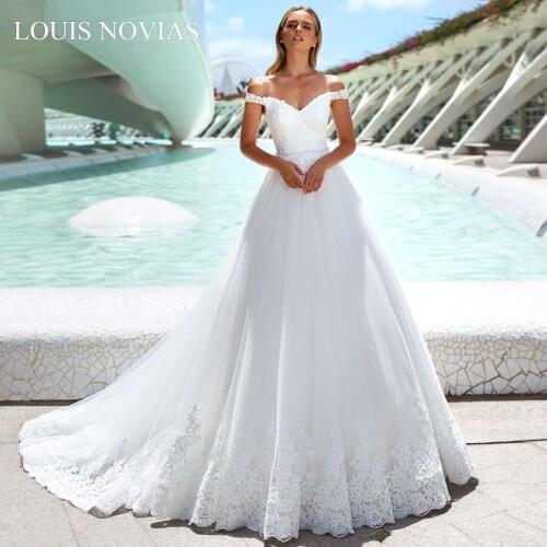 Louis Novias Wedding Frocks White Lvory Light Wedding Dress Off The Shoulder Princess Delicate Chiffon with Beading WeddingGowns