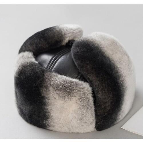 Free Shipping New Genuine Rex Rabbit Fur hat Real fur cap Mens fur hat with Earflaps Winter 2 colors Wholesale Retail OEM