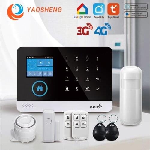 Wireless WIFI 4G Home Security Alarm System For Tuya Smartlife APP With Pet Motion Sensor Smoke Detector supports Alexa & Google