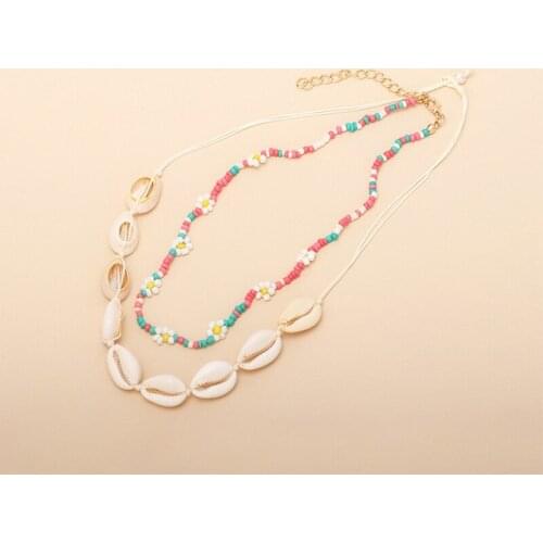 Bohemian Colored Beads Shell Necklace Fashion Chain Multilayer Abnormity Of Ethnic Wind Pearl Rice