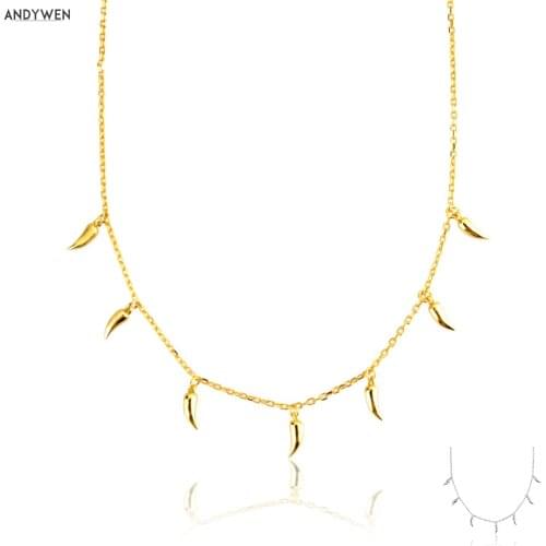ANDYWEN 100% 925 Sterling Silver Gold Chili Pendant Charm Chain Choker Necklace New 2020 Rock Punk Luxury Fashion Jewelry