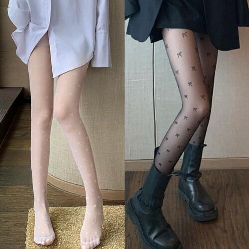 Sexy Bow print Perspective stockings Womens Sexy Lace Transparent Bow Suspender Upper Thigh Stitching Pantyhose pantys mujer T3