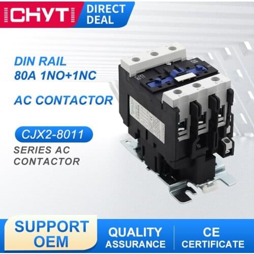 CJX2-8011 LC1D80 AC Contactor 80A 3 Phase 3-Pole 380V 220V 50/60Hz Din Rail Mounted 3P 1NO+1NC Normal Open Normal Close