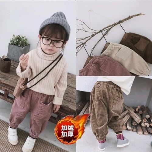 Childrens Clothing Girls Pants Autumn and Winter New 2019 Korean Kids Boys Plus Velvet Thickening Pants Baby Corduroy Trousers