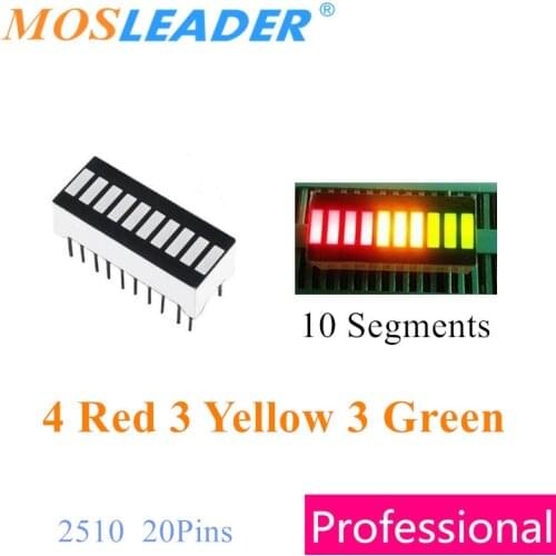 Mosleader 100PCS 10 Segments Display 2510 DIP20 3 Colors 4 Red 3 Yellow 3 Light green LED Bar Graph Display 20 Pin High quality