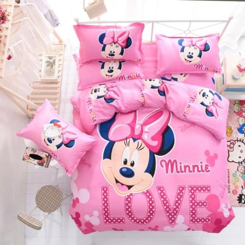 Home Textile Disney Cute Mickey Minnie Pattern Bedding Set Pink Blue Duvet Quilt Cover Pillowcase Bed Sheet Girl Bedroom Decor