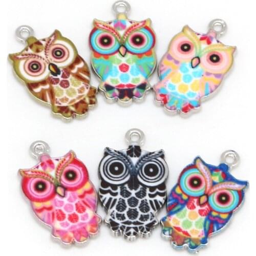 HOT 2/6Pcs Hole 1.5mm 13x23mm Owl Enamel Animals Bracelet Necklace Charms Pendant For DIY Women Men Jewelry Making Findings