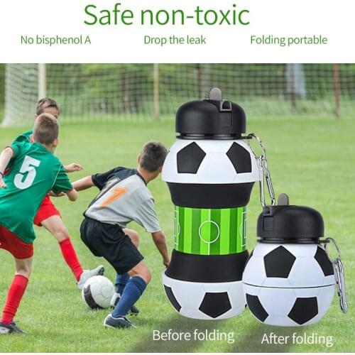 Hot Football Sports Water Bottle Foldable Travel Bottles with Silicone for Camping Hiking Sports