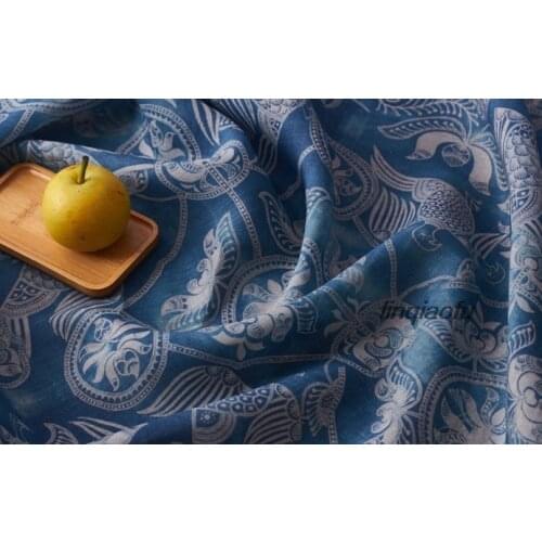 Ramie printed fabric classic abstract pattern dress fabric High-end linen fabric