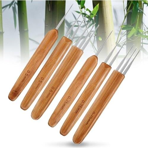3Pcs/Set Knitting Needles Multi Purpose 0.5mm/0.75mm/1mm DIY Sewing Tools for Household Bamboo Handle Crochet Hooks