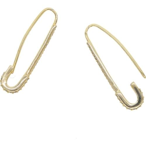 Gold color fashion jewelry 2018 new factory wholesale unique clip pave cz safety pin earring