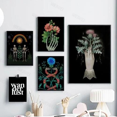 Flower Hand Skeleton Human Anatomy Wall Art Canvas Painting Nordic Posters & Prints Wall Pictures Medical Education Office Decor