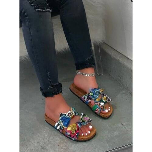 New Arrival African Women Home Slippers Sexy Flat Heel Slides Fashion Butterfly-knot Panther Stripped PVC Soled Ladies Sandals42