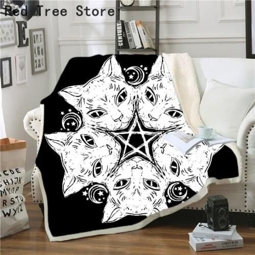 Geometric Cat Black 3D Print Blanket Sofa Couch Quilt Cover Travel Bedding Throw Thick Fleece Cover Blankets 150*200 Large Size