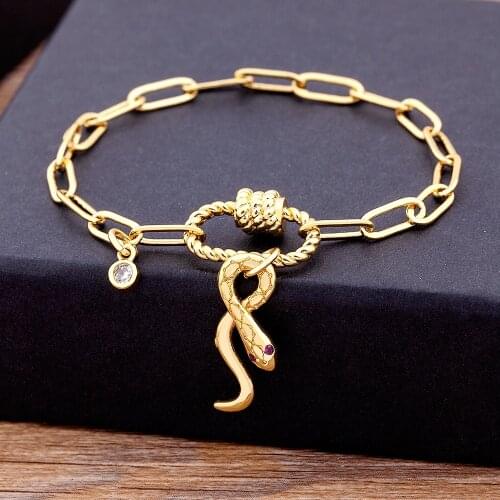 Original DIY Link Snake Pendant Chain Pattern oval Clasp Bracelets Bangle Copper Zircon Bead Charm Europe Fashion Party Jewelry