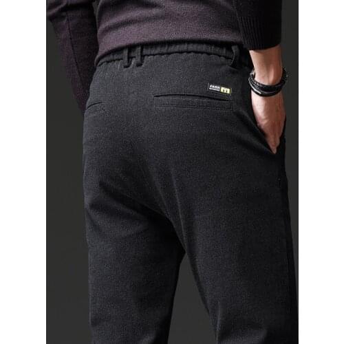 Autumn Pants Men 2021 Brushed Fabric Slim Fit Solid Color Fashion Bottoms Men Korean Style Thick Casual Trousers Plus Size 28-38