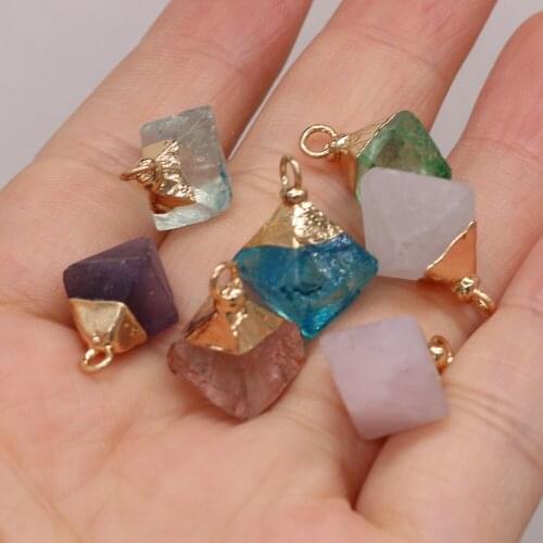 Natural Semi-precious Stone Four Pyramid Crystal Pendant 8-12mm for Jewelry Making Necklaces Accessories Gift
