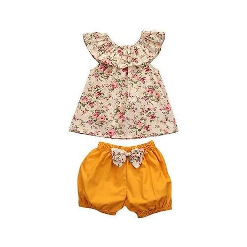 Citgeett Toddler Baby Girls Outfits Clothes Floral Casual Shirt Sleeveless Top+Shorts Pants 2pcs Set Clothes 0-3Y