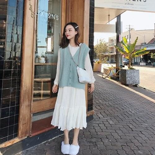 Casual Sweater Loose Vest v-neck Button Solid Color Fahion Popular Knit Spring Autumn 2021 Hot Sell Sweaters Vestidos LXJ778