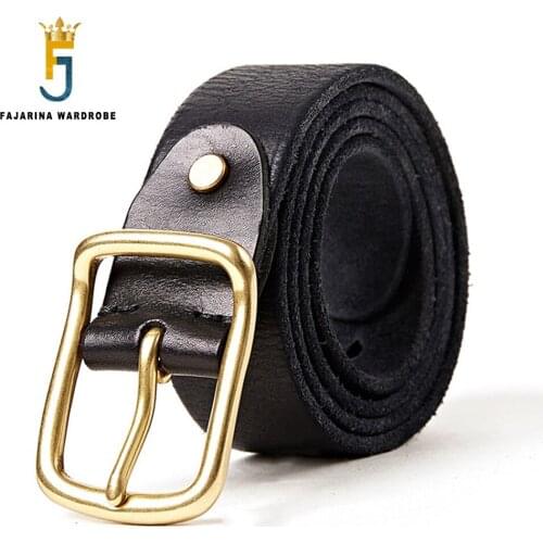 FAJARINA Retro Gold Solid Brass Needle Buckle Belt Fashion Top Quality Cow Skin Leather Belt for Men Jeans Accessories N17FJ855