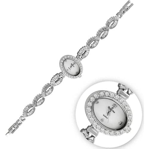 Silver 925 Sterling Zircon Cubic Zirconia Silver Wristwatch