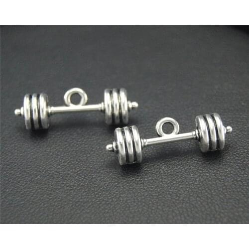 5pcs Silver Color Barbell Charm Jewelry Making DIY Handmade Craft 25x7mm A1764