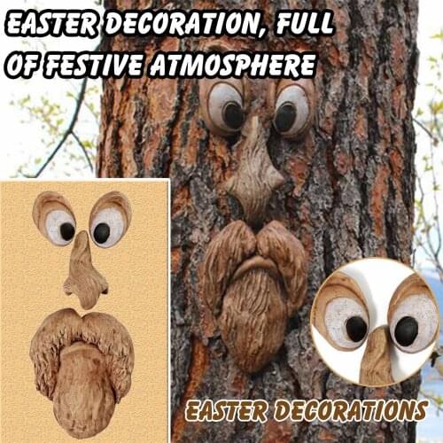 Bark Ghost Face Facial Features Decoration Easter Outdoor Creative Props Garden Decoration Outdoor Easter Jardineria Decoracion