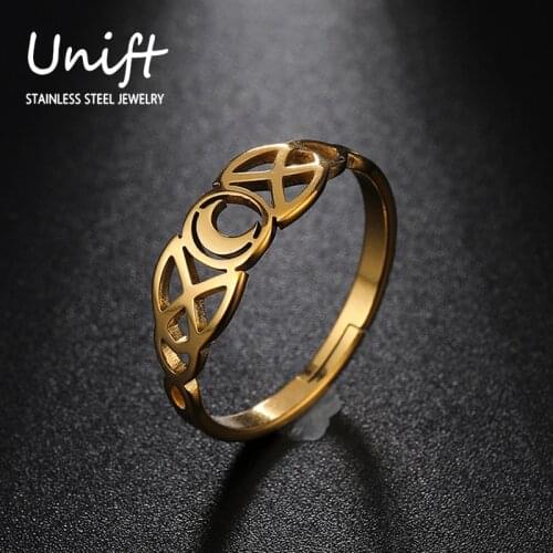 Unift Fashion Stainless Steel Moon Ring Viking Irish Knot Ancient Amulet Jewelry Vintage Female Accessories Party Womens ring
